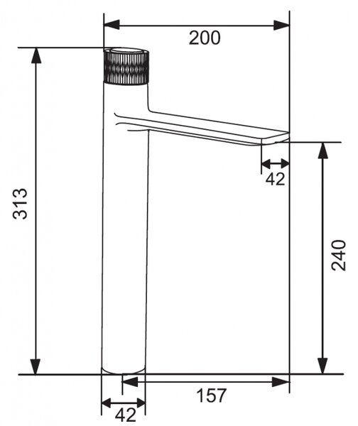 Mexen Zero+ висок смесител за мивка, черен - 71610-70