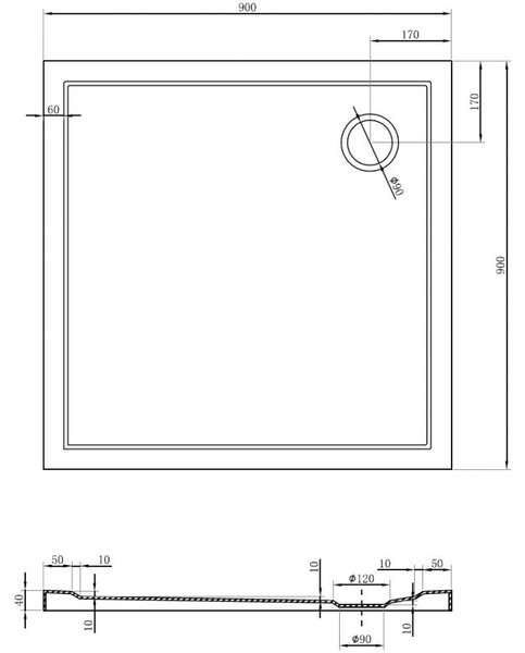 Mexen Flow квадратен душ корито slim 90 x 90 cm, бял гланц - 46S109090