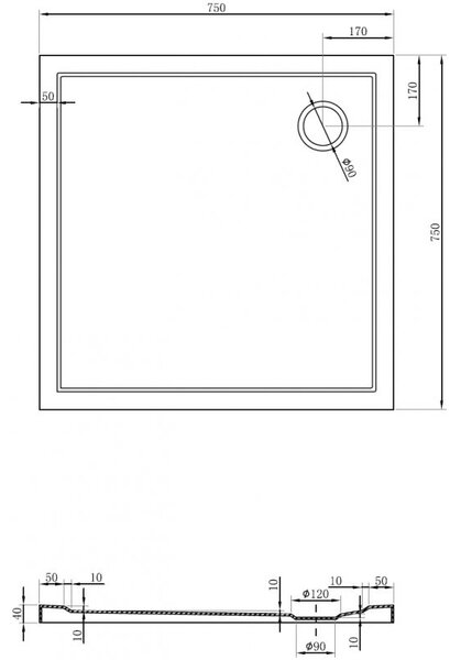 Mexen Flow квадратен душ корито slim 75 x 75 cm, черен мат - 46S707575