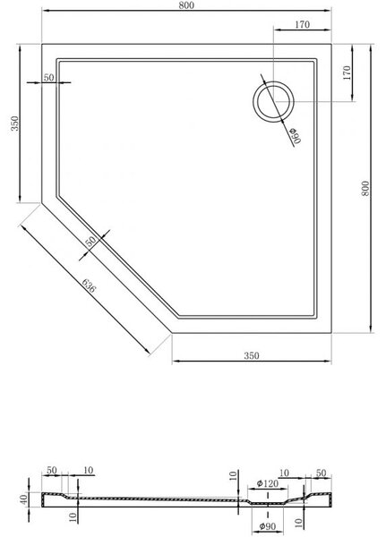 Mexen Flow петостенен ултратънък душ корито 80 x 80 cm, бял гланц - 46P108080