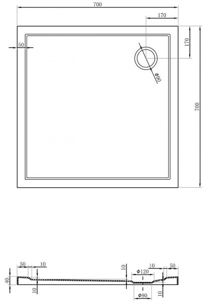 Mexen Flow квадратен душ корито slim 70 x 70 cm, бял гланц - 46S107070