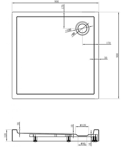 Mexen Flow+ квадратен душ под 90 x 90 cm, бял гланц - 46S109090H