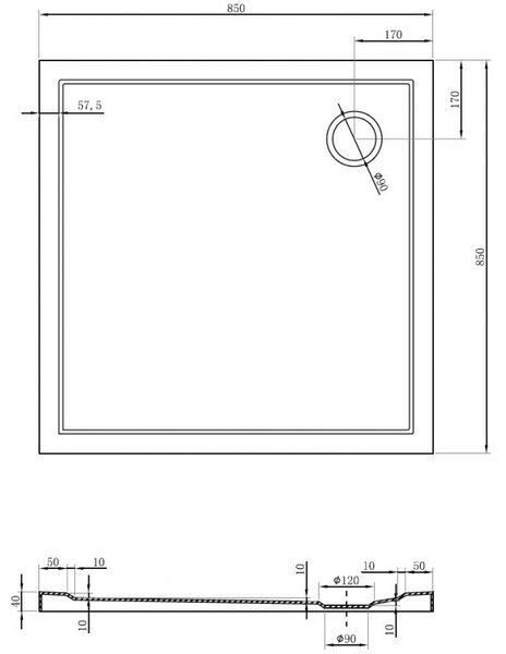 Mexen Flow квадратен плосък поддушов тава 85 x 85 см, черен мат - 46S708585