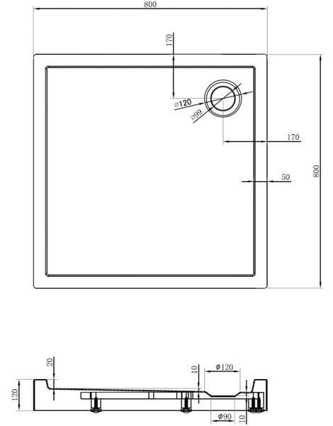 Mexen Flow+ квадратен поддушов басейн 80 x 80 см, бял блясък - 46S108080H