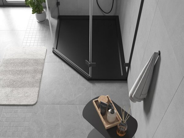 Mexen Flow петдесетостенен тънък ляв душ корито 100 x 80 cm, черен мат - 46P708010L