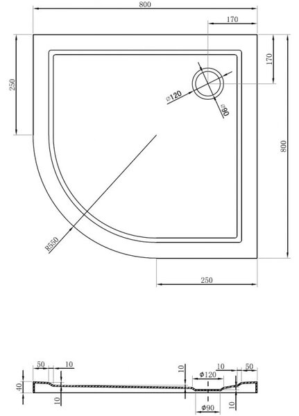 Mexen Flow полукръгъл плосък душ коритo 80 x 80 см, черен мат - 46Q708080