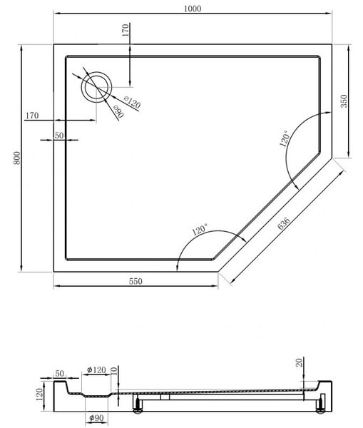 Mexen Flow+ петоъгълна лява поддушова тава 100 x 80 см, бял гланц - 46P108010LH