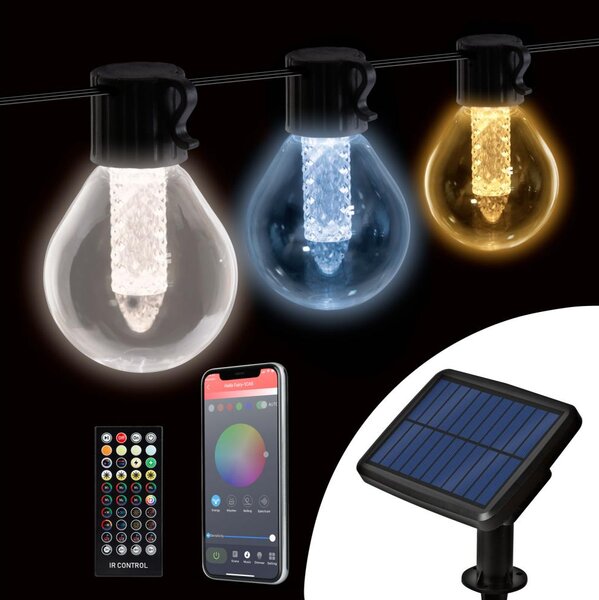 LED соларен гирлянд с регулиране на яркостта 15xLED/1,5W/3,7/5V 2200 mAh 9 m IP65 черен + дистанционно управление