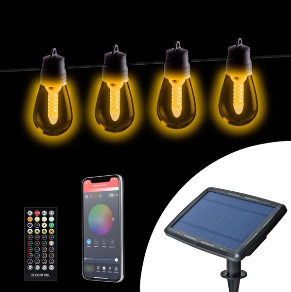 Димируема LED соларна гирлянда 25xLED/1,5W/3,7/5V 2200 mAh 15 m IP65 черна + дистанционно управление