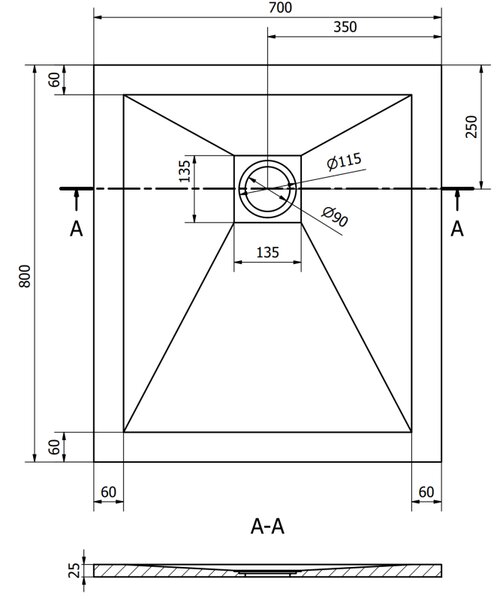 Mexen Stone+ правоъгълна композитна поддушова тава 80 x 70 см, бяла - 44107080