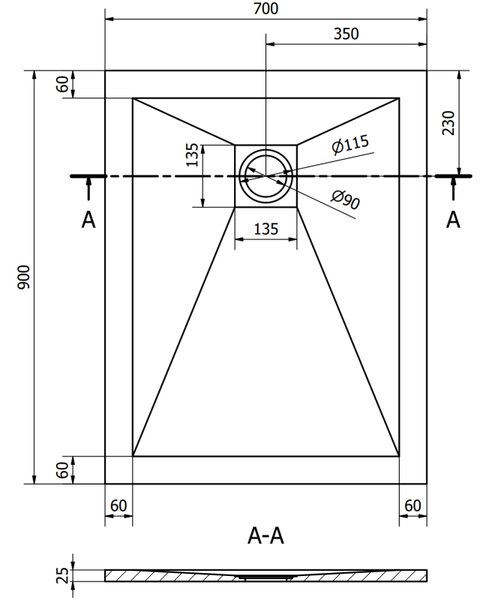 Mexen Stone+ правоъгълна композитна душ кабина 90 x 70 см, антрацит - 44717090