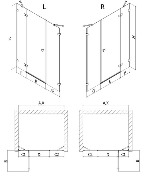 Mexen Lunar лява врата за душ кабина, прозрачна, хром - 834S-160-050-01-00-L, 160 см