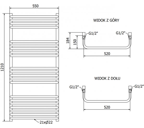 Mexen Apollo електрически радиатор 1210 x 550 mm, 600 W, черен - W117-1210-550-2600-70