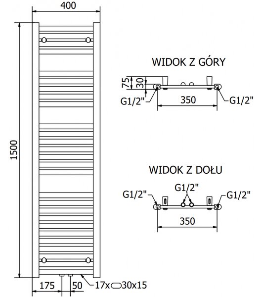 Mexen Hades електрически радиатор 1500 x 400 мм, 600 W, черен - W104-1500-400-2600-70