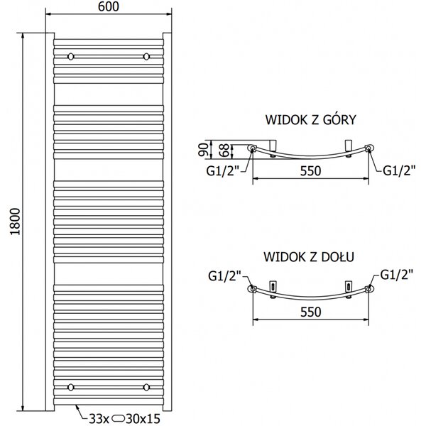 Mexen Helios електрически радиатор 1800 x 600 мм, 900 W, черен - W103-1800-600-2900-70