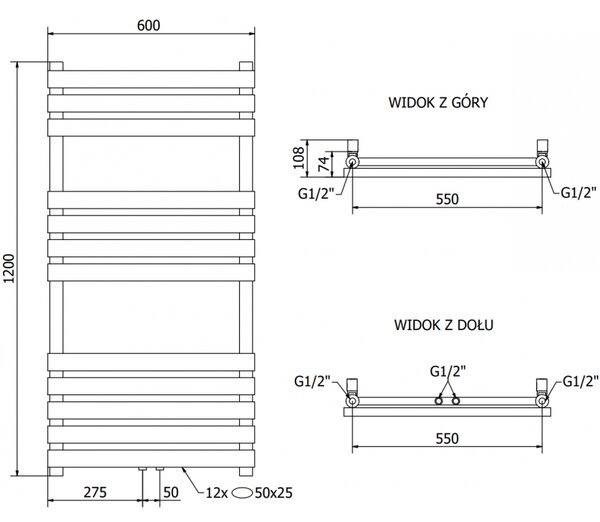 Mexen Jowisz електрически радиатор 1200 x 600 mm, 600 W, черен - W107-1200-600-2600-70