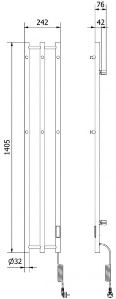 Mexen Pino електрически радиатор с закачалки за кърпи 1405 x 242 мм, 200 W, черен - W301-1405-242-00-70