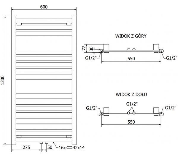 Mexen Uran електрически радиатор 1200 x 600 мм, 600 W, черен - W105-1200-600-2600-70