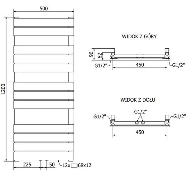 Mexen Ceres радиатор за баня 1200 x 500 mm, 610 W, черен - W111-1200-500-00-70