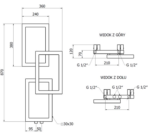 Mexen Grid декоративен радиатор за баня 870 x 360 mm, 209 W, черен - W215-0870-360-00-70