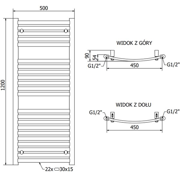 Mexen Helios радиатор за баня 1200 x 500 mm, 567 W, черен - W103-1200-500-00-70