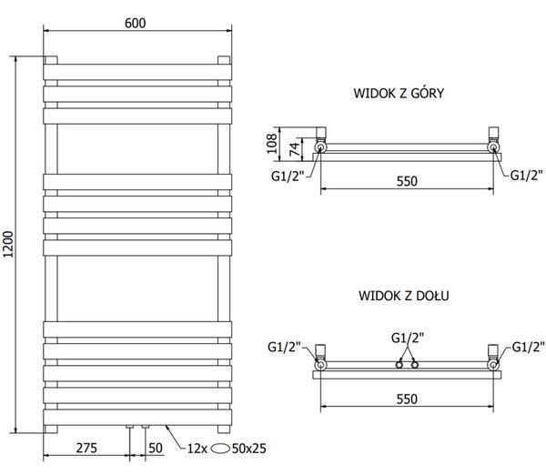 Mexen Jowisz радиатор за баня 1200 x 600 mm, 594 W, черен - W107-1200-600-00-70