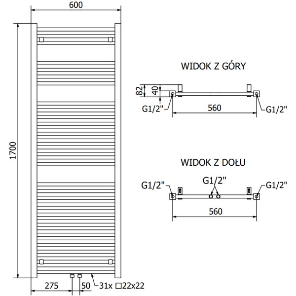 Mexen Pluton радиатор за баня 1700 x 600 мм, 991 W, черен - W106-1700-600-00-70
