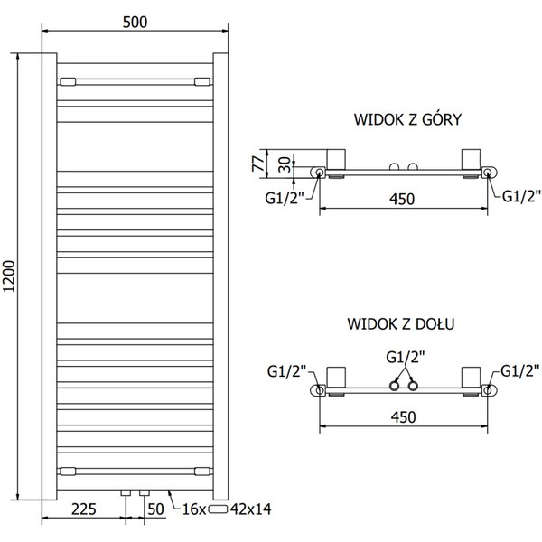 Mexen Uran радиатор за баня 1200 x 500 мм, 534 W, черен - W105-1200-500-00-70