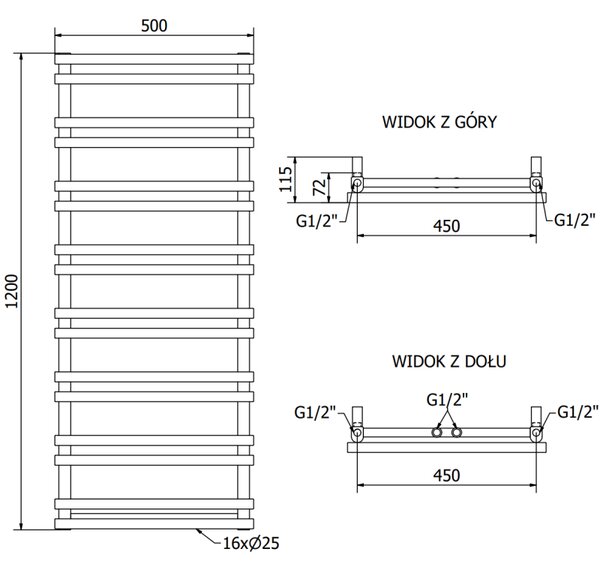 Mexen Saturn радиатор за баня 1200 x 500 мм, 409 W, черен - W108-1200-500-00-70