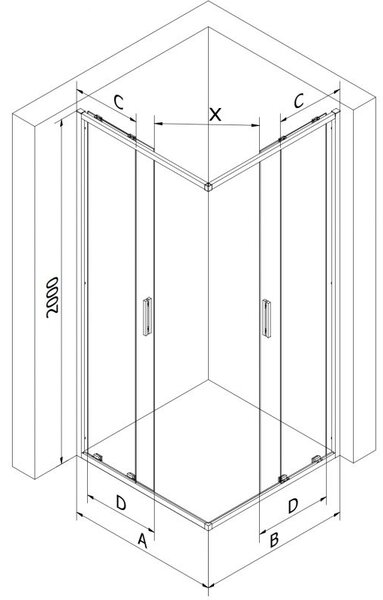 Mexen Exo квадратна плъзгаща се душ кабина 80 x 80 cm, прозрачна, черна - 8111-080-080-70-00