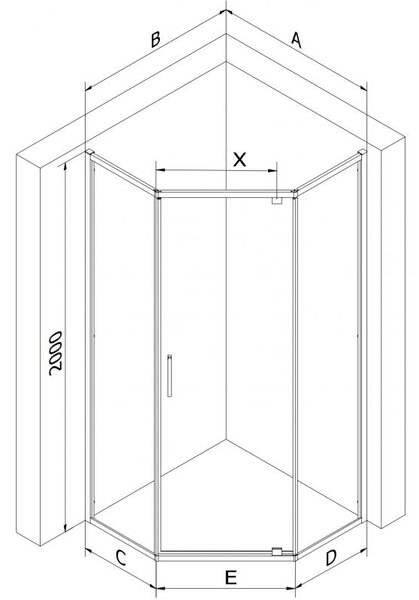 Mexen Exo петстенна сглобяема душ кабина 80 x 80 см, прозрачна, черна - 812-080-080-70-00