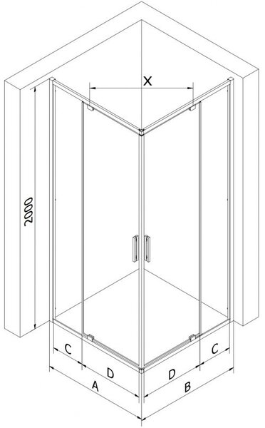 Mexen Exo квадратна душ кабина с врата 70 x 70 см, прозрачна, черна - 8110-070-070-70-00