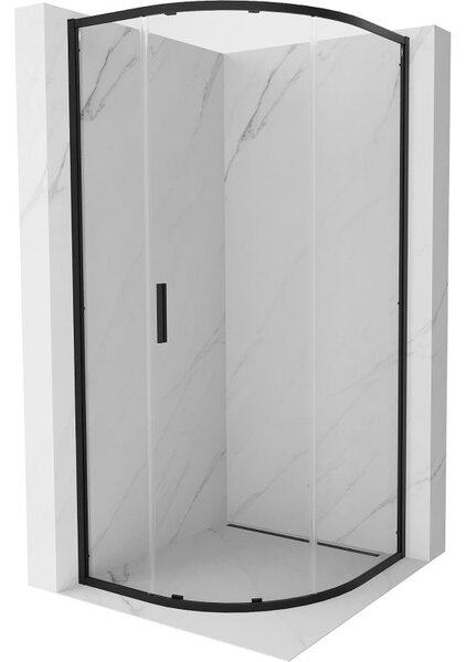 Mexen Exo полукръгла плъзгаща се душ кабина 80 x 80 cm, прозрачна, черна - 8131-080-080-70-00