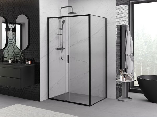 Mexen Exo плъзгаща се душ кабина 90 x 75 см, прозрачна, черна - 8151-090-075-70-00