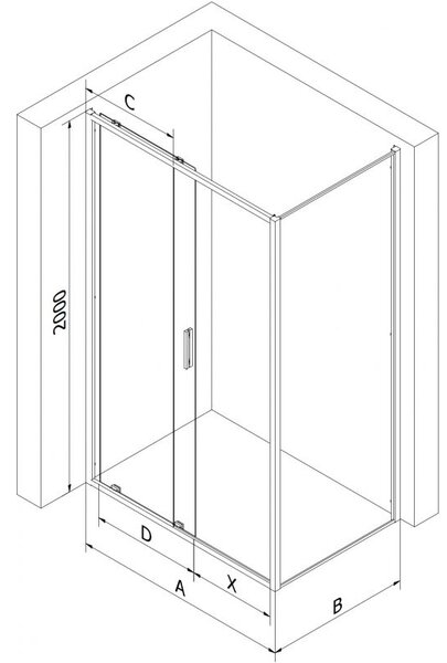 Mexen Exo плъзгаща се душ кабина 90 x 75 см, прозрачна, черна - 8151-090-075-70-00