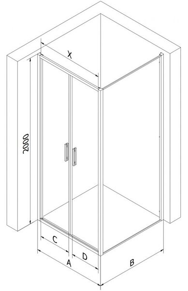 Mexen Exo душ кабина отваряема 90 x 90 см, прозрачна, златиста - 814-090-090-50-00
