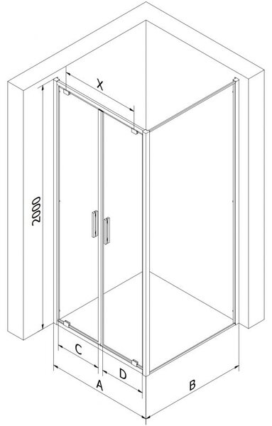 Mexen Exo душ кабина с врати 80 x 100 см, прозрачна, черна - 8182-080-100-70-00