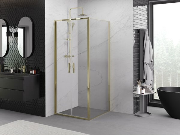 Mexen Exo душ кабина отваряема 90 x 90 см, прозрачна, златиста - 814-090-090-50-00