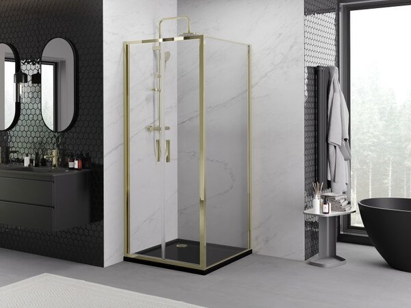 Mexen Exo душ кабина отваряема 90 x 90 см, прозрачна, златиста - 814-090-090-50-00