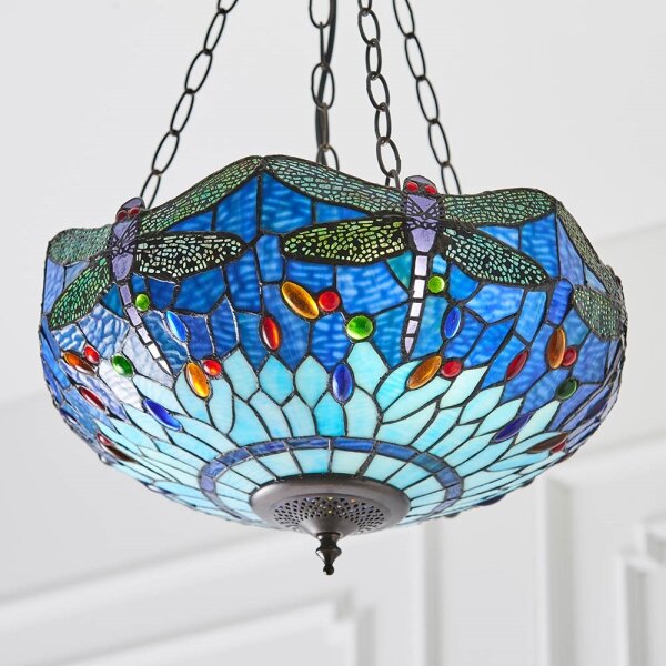 Endon 64075 - Полилей на верига Tiffany DRAGONFLY 3xE27/60W/230V Ø 41 cm