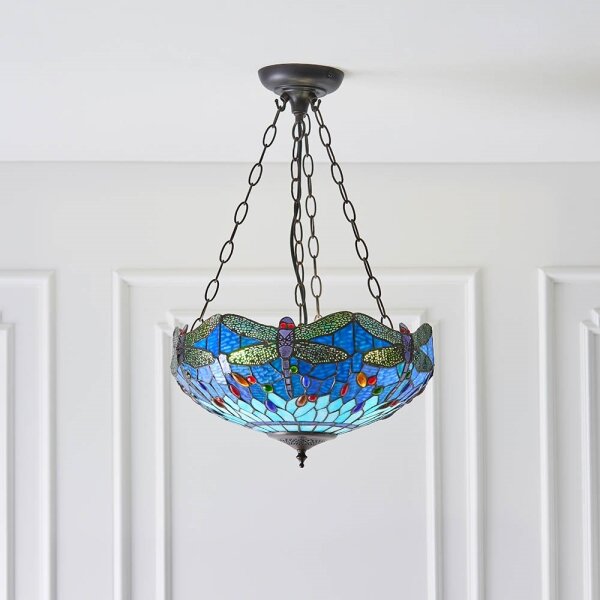 Endon 64075 - Полилей на верига Tiffany DRAGONFLY 3xE27/60W/230V Ø 41 cm