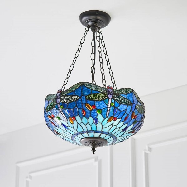Endon 64075 - Полилей на верига Tiffany DRAGONFLY 3xE27/60W/230V Ø 41 cm