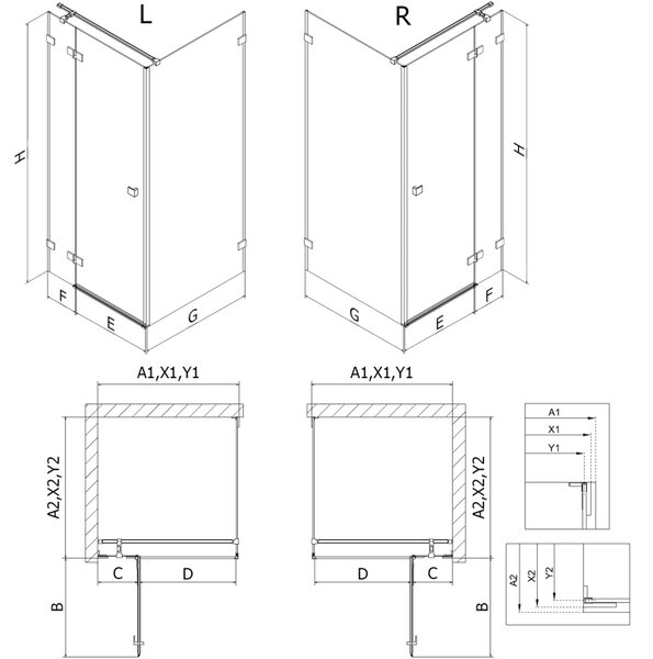 Mexen Lunar T душ кабина с дясно отваряне 130 x 120 cm, прозрачна, черна - 834T-130-120-70-00-P