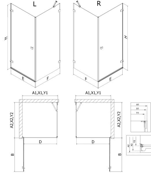 Mexen Lunar-B душ кабина с врата, отваряща се надясно 80 x 80 см, прозрачна, златна - 832-080-080-50-00-P
