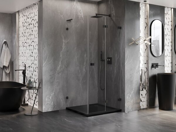 Mexen Lunar-F L Прав сгъваем душ кабина 90 x 90 см, прозрачна, черна - 836L-090-090-70-00-P