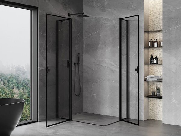 Mexen Mist Duo душ кабина с отваряща се врата 90 x 70 см, черна рамка, черна - 8A4-090L-070P-70-70
