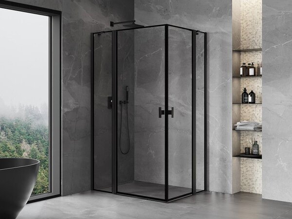 Mexen Mist Duo душ кабина с отваряща се врата 90 x 70 см, черна рамка, черна - 8A4-090L-070P-70-70