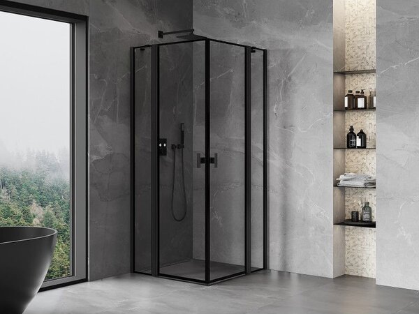 Mexen Mist Duo въртяща се душ кабина 85 x 85 cm, черна рамка, черна - 8A4-085L-085P-70-70