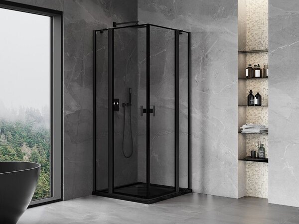Mexen Mist Duo въртяща се душ кабина 85 x 85 cm, черна рамка, черна - 8A4-085L-085P-70-70