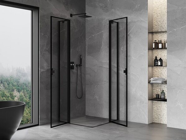 Mexen Mist Duo въртяща се душ кабина 85 x 85 cm, черна рамка, черна - 8A4-085L-085P-70-70